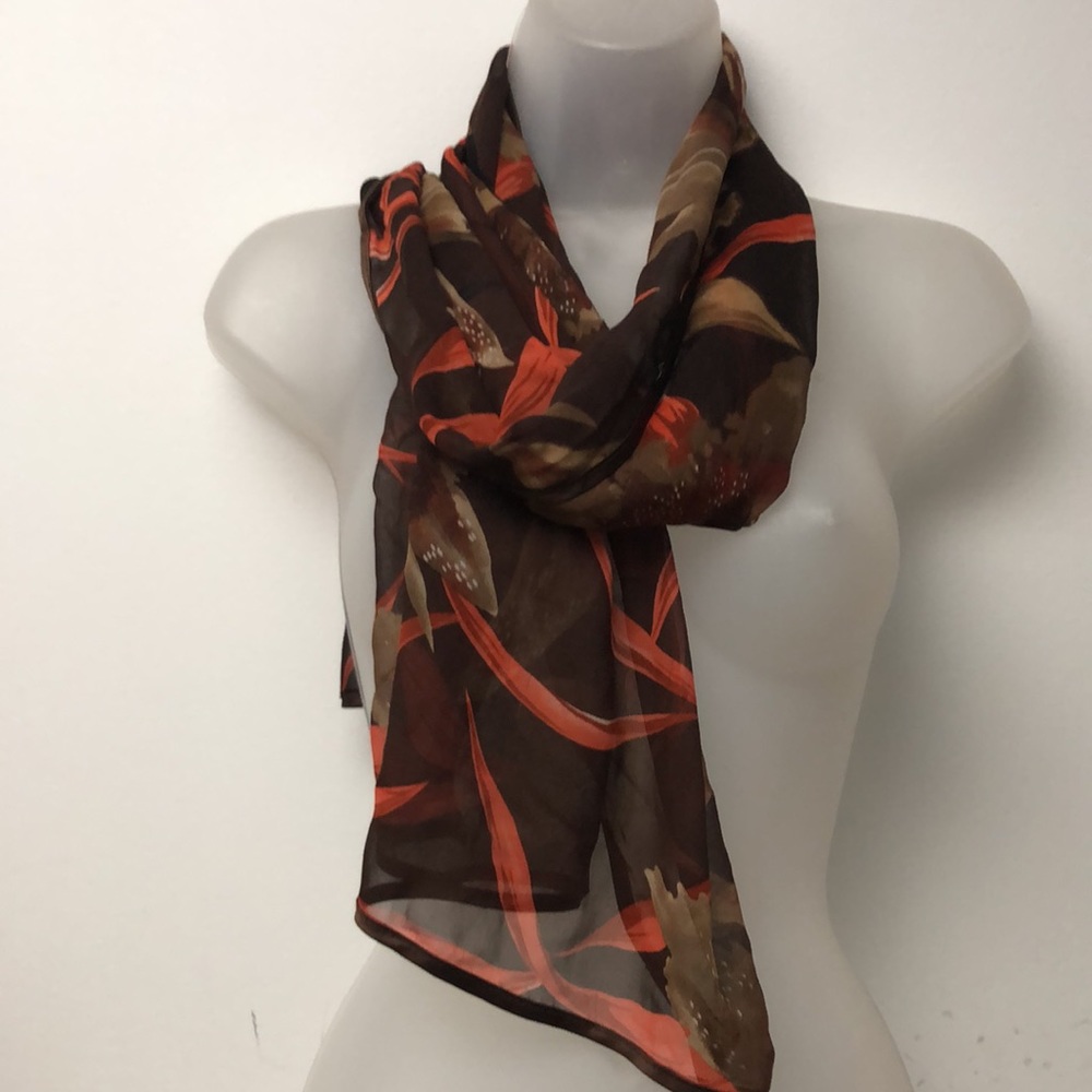 VTG Bernie of New York  Elegant Silk Chiffon Floral Motif Oblong Scarf
